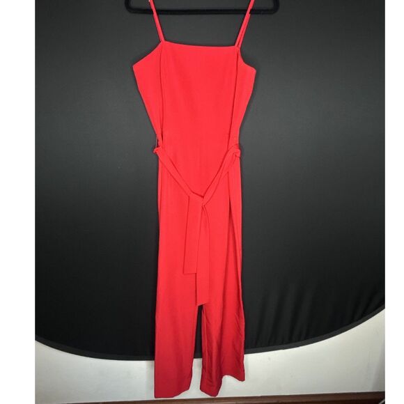 Women's Red Sleeveless Wide Leg Holiday Cocktail Party Jumpsuit - Picture 8 of 10